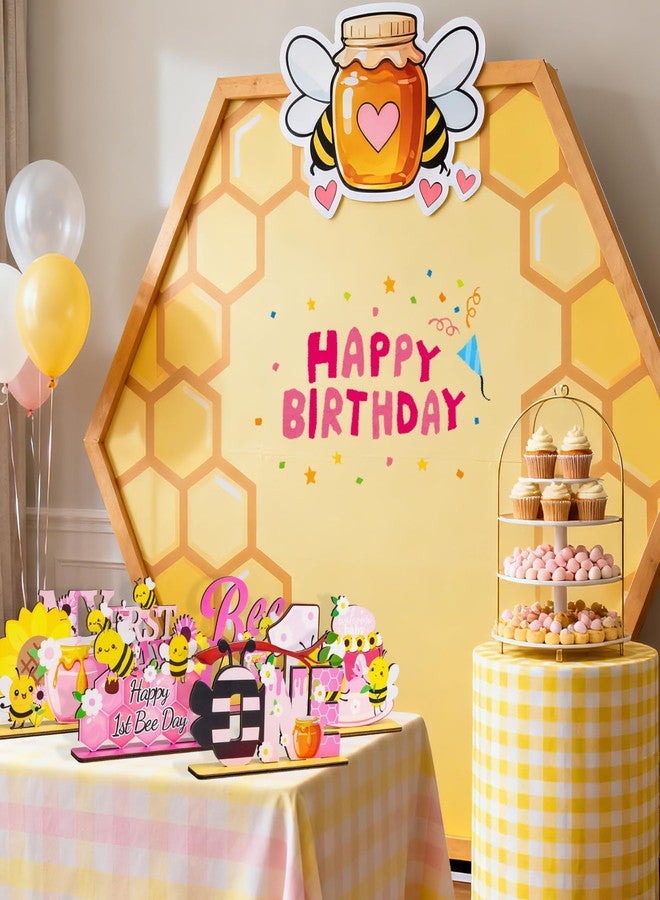 RANERVZ 6pcs Happy 1st Bee Day Wooden Table Centerpieces for First Birthday Party Decorations Pink Bumble Bee Party Table Centerpieces for Girl My 1st Bee Day Baby Shower One Birthday Table Sign Decors - Image 4